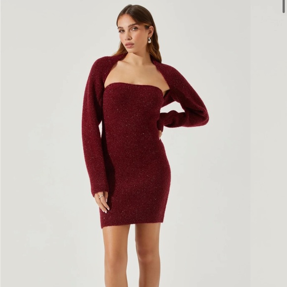 💃🏽🆕 NWT ASTR the Label TAMARA SHRUG AND MINI SWEATER DRESS - Wine - Size M - Picture 6 of 13